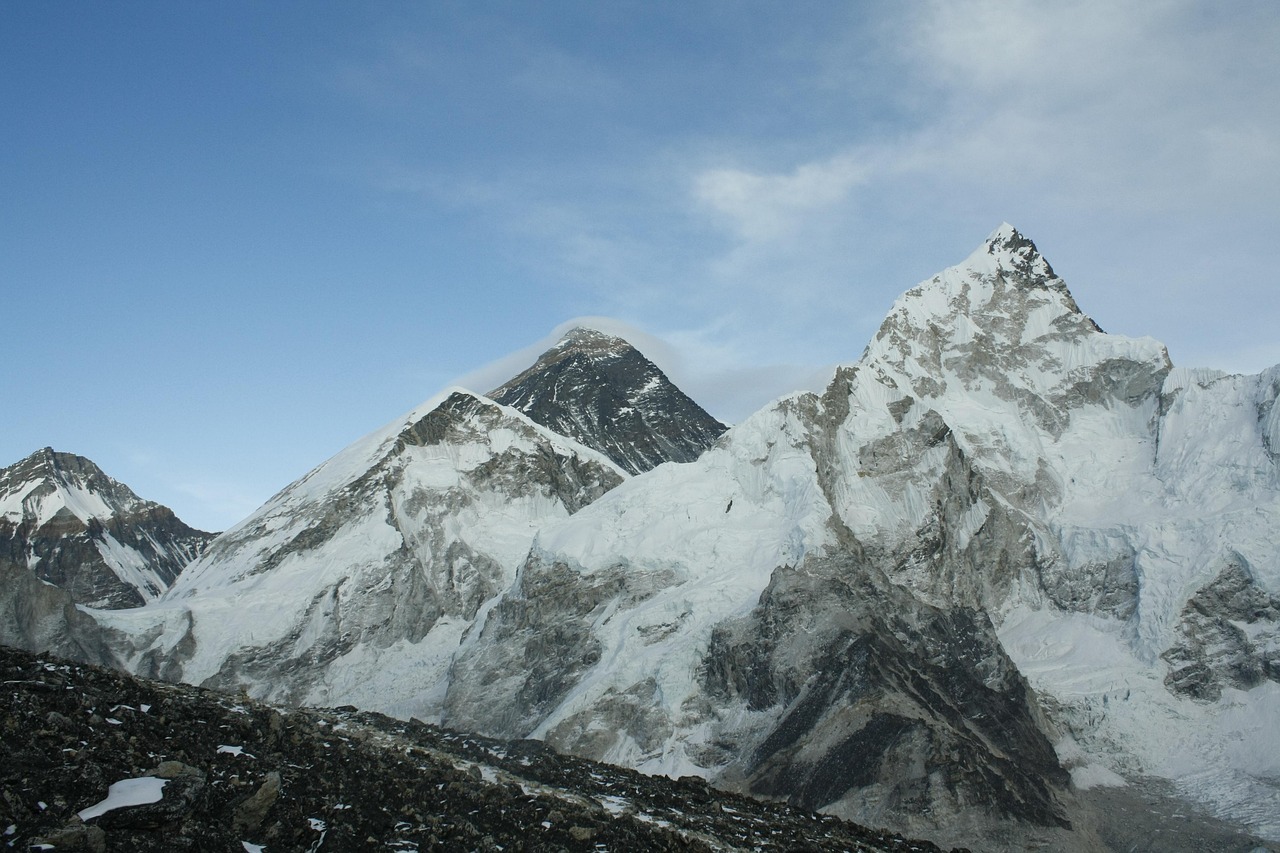 Trekkers walking on the Everest Base Camp Trek in Nepal with Himalayan mountains and Mount Everest region scenery, guided by Laliguras with a human touch experience.